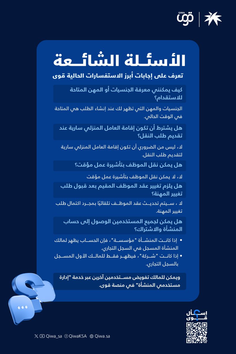 #معلومة_قوى   

قوى تُجيب عن أبرز الاستفسارات المتعلقة بخدماتها