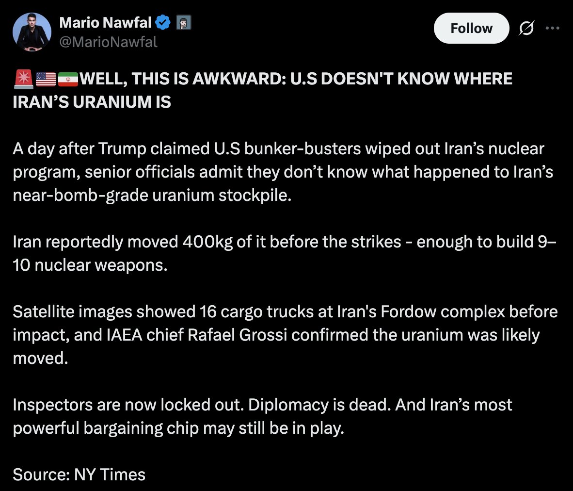 🚨 THE US DOESN'T KNOW WHERE IRAN's URANIUM IS...