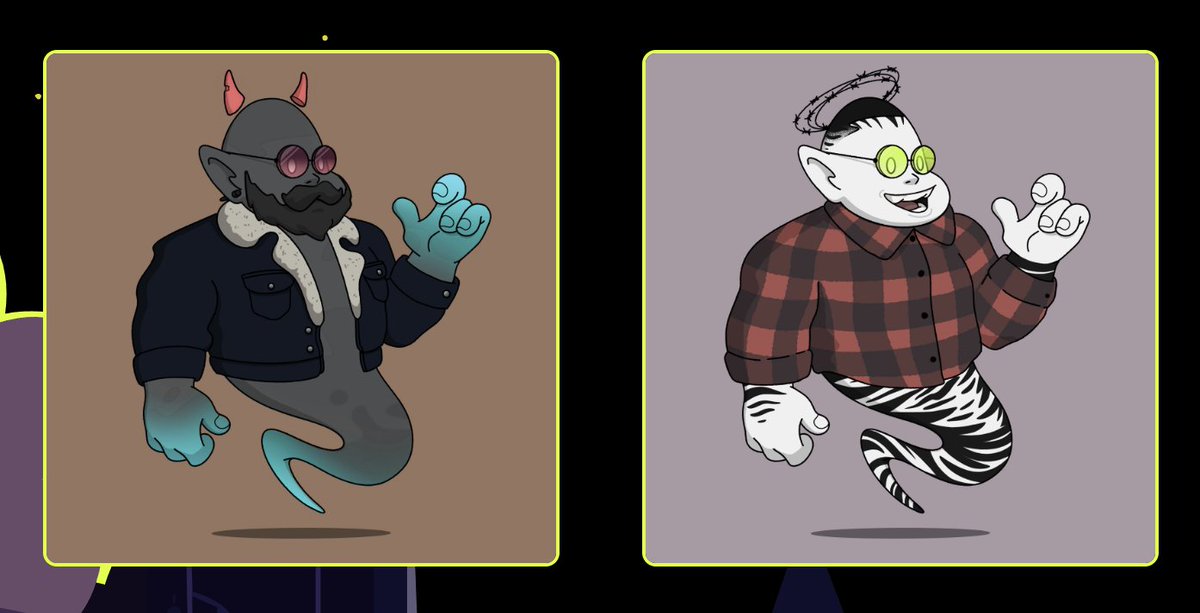 These are my <a href="/OGTripleMedia/">OGTriple Official</a> #OGenies <3
left one looks like me a little bit! hahahah #NFTCommunity  #nftcollector