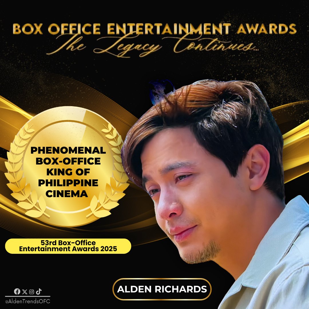 KING status: UNLOCKED (once again!) 👑🔥

Congratulations, ALDEN RICHARDS, for bagging the Phenomenal Box-Office King of Philippine Cinema at the 53rd Box-Office Entertainment Awards 2025! 👏🏻👏🏻👏🏻

This is a CLEAR TESTAMENT of your hard work, patience, and effort during the time