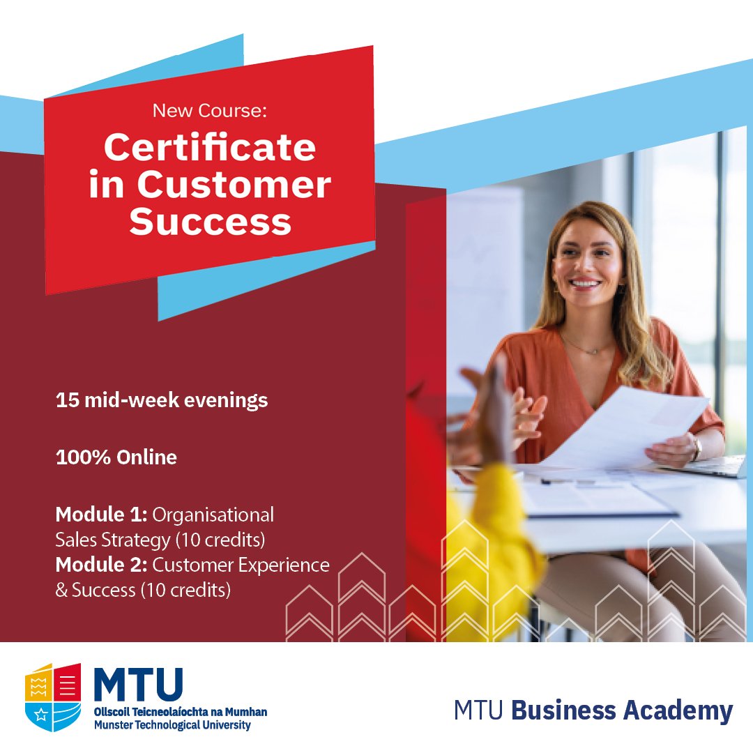 This part-time, fully online certificate equips you with the skills to boost customer satisfaction and retention. Learn to manage and enhance the full customer experience from onboarding to loyalty across industries. 

Apply or enquire today!

👉 mtubusinessacademy.ie/certificate-in…