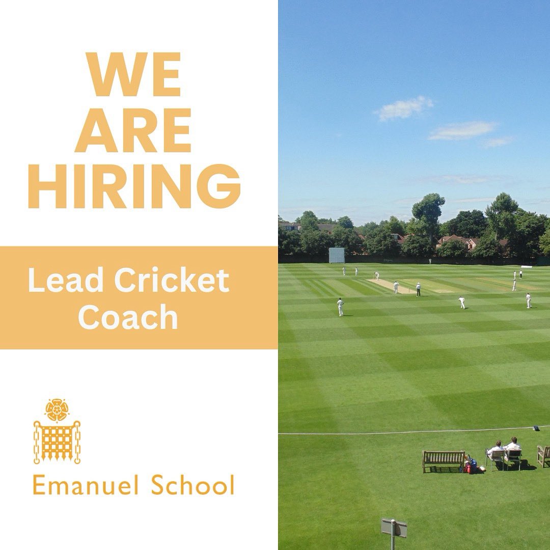 This is an exciting opportunity for a dynamic, enthusiastic and ambitious Cricket Coach to support the strategic planning and delivery of a sector leading Cricket programme at Emanuel School. 

Apply through our website cricket.jobs 🏏