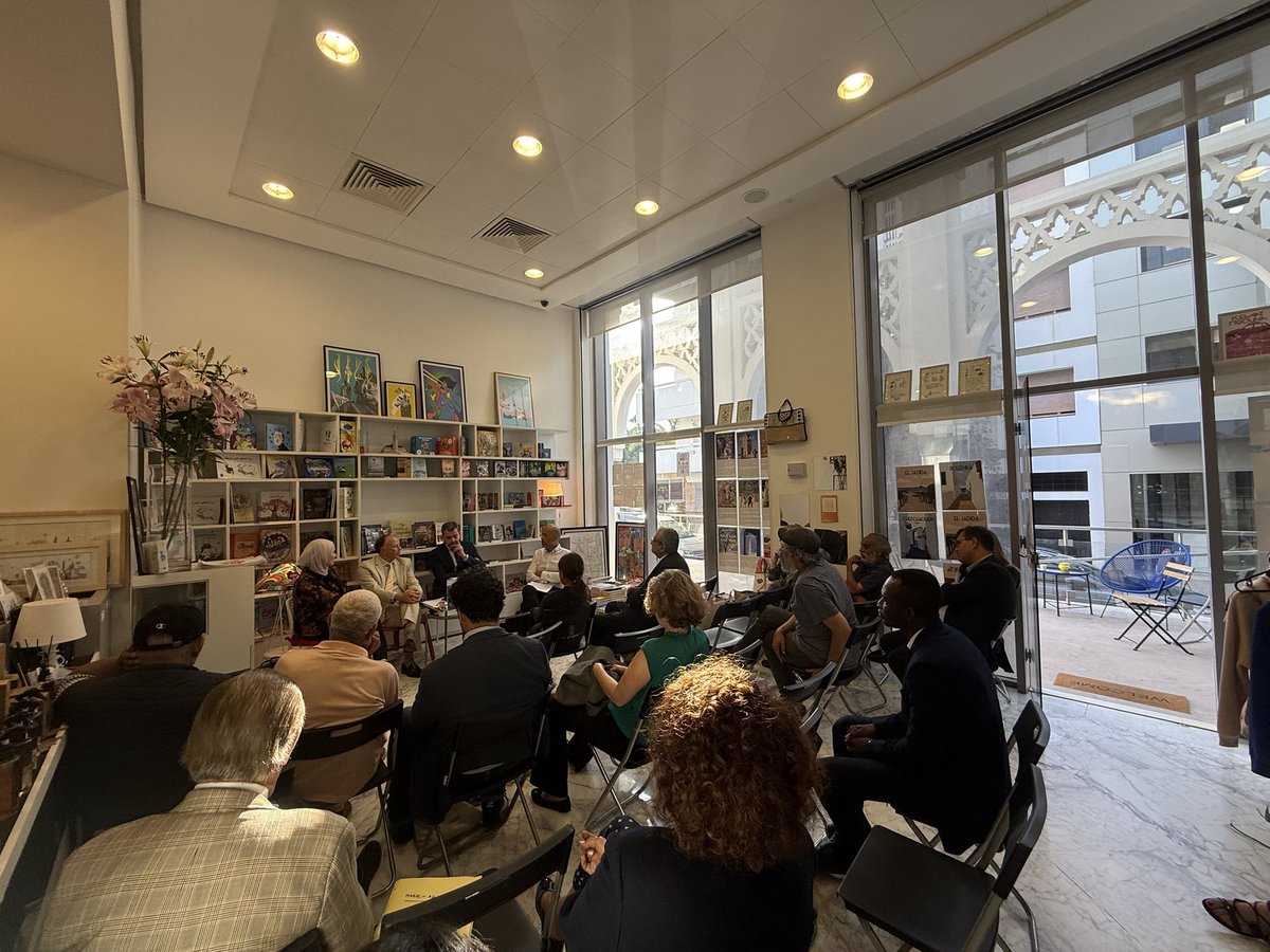 Morocco #2025WRD:  At the Rabat Modern Art Museum,  bookshop “Croisée des Livres”,  sharing life experience and moving exchange with the public with Hanin, Syrian refugee,  Yacine Retani, Publisher (Croisée des Chemins), Daniele Dotto (#EU) and UNHCR.