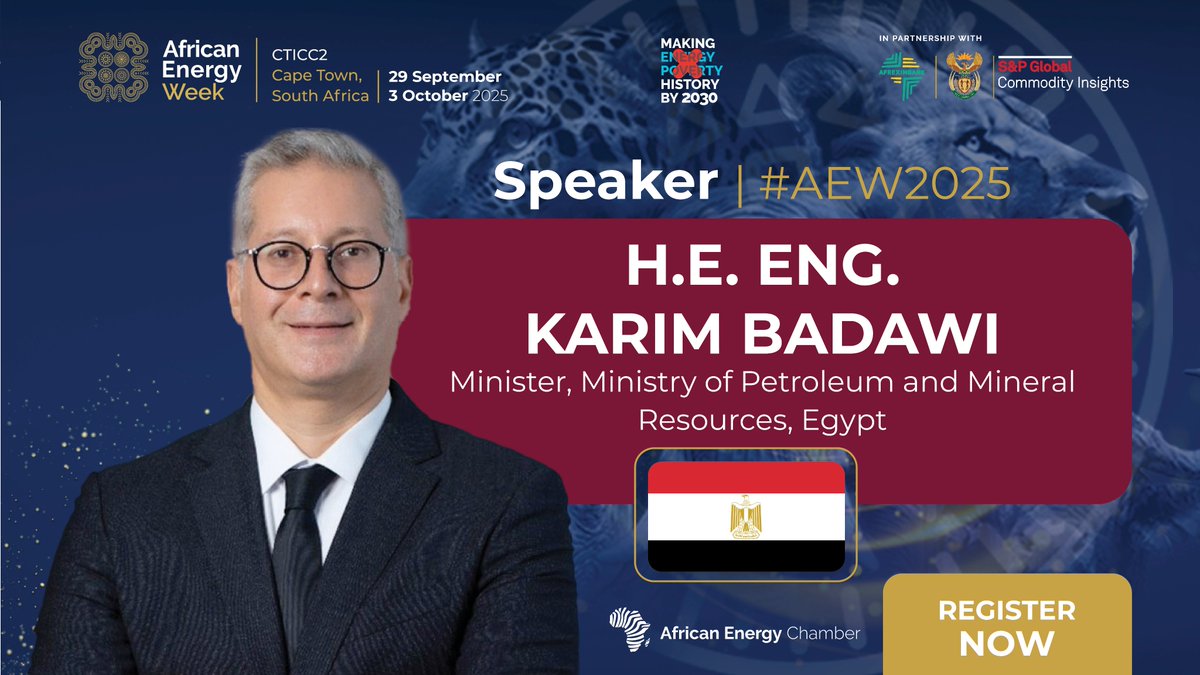 Egypt's Minister of Petroleum to Spearhead Latest Bid Round at #AEW2025

Karim Badawi, #Egypt’sMinister of Petroleum and Mineral Resources, has joined the #AEW: Invest in African Energies 2025 conference – taking place September 29 to October 3 in #CapeTown – as a speaker.

His
