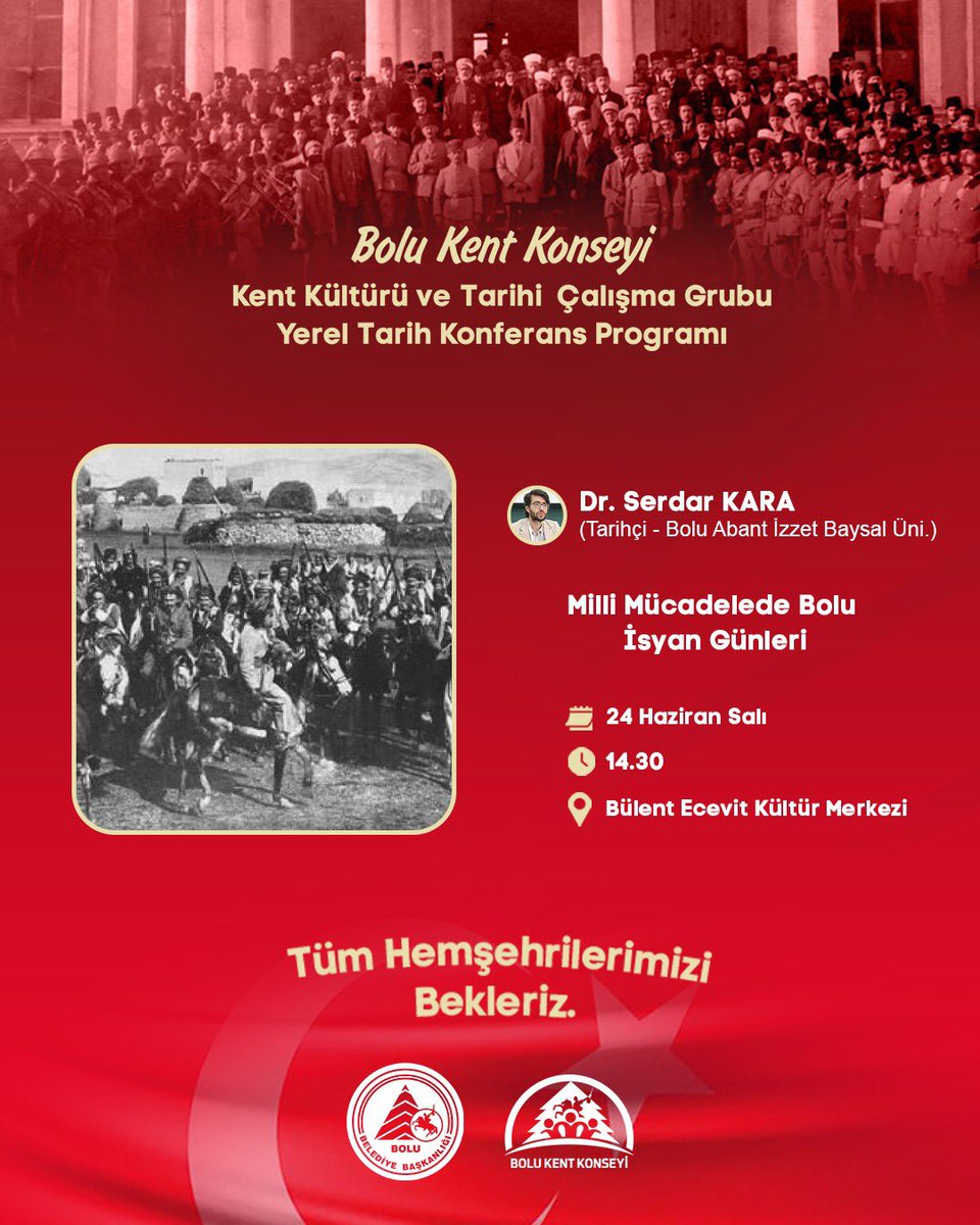 resat demirel (@rstdemirel) on Twitter photo Bolu Kent Konseyi’nin düzenlediği “Milli Mücadelede Bolu “konferans serisi devam ediyor .Tarihçi Dr.Serdar Kara, yarın saat 14.30 ‘da İsyan Günlerinde Bolu’yu anlatacak.Bekliyoruz.<a href="/bolukentkonseyi/">Bolu Kent Konseyi</a> ,<a href="/bolu_belediyesi/">T.C. Bolu Belediyesi</a> ,<a href="/MurettepMufreze/">İstiklal Mücadelesi Araştırmaları Derneği</a> Bolu Kent Konseyi’nin düzenlediği “Milli Mücadelede Bolu “konferans serisi devam ediyor .Tarihçi Dr.Serdar Kara, yarın saat 14.30 ‘da İsyan Günlerinde Bolu’yu anlatacak.Bekliyoruz.<a href="/bolukentkonseyi/">Bolu Kent Konseyi</a> ,<a href="/bolu_belediyesi/">T.C. Bolu Belediyesi</a> ,<a href="/MurettepMufreze/">İstiklal Mücadelesi Araştırmaları Derneği</a>