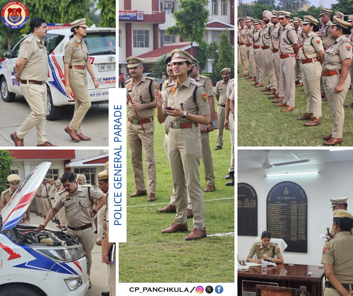 CP_PANCHKULA's tweet photo. 🚨 Mock Drill at Police Lines, Panchkula

During the #MondayParade, police personnel practiced using anti-riot gear &amp; weapons.

🚔 Inspected by DCP Srishti Gupta (IPS), DCP Crime &amp; Traffic Amit Dahiya (HPS) &amp; ACP Vikram Nehra.

#HaryanaPolice #PoliceUnity #PanchkulaPolice https://t.co/f6tJsjuFzH