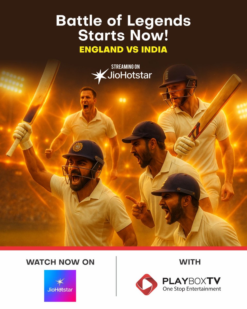 Day 4: England vs India= Cricket Madness!
From the first ball to the final over – every moment is packed with thrill and drama.
📺 Watch it LIVE on JioHotstar with PlayboxTV.
#CricketFever #ENGvsIND #StreamWithPlayboxTV #TestSeries