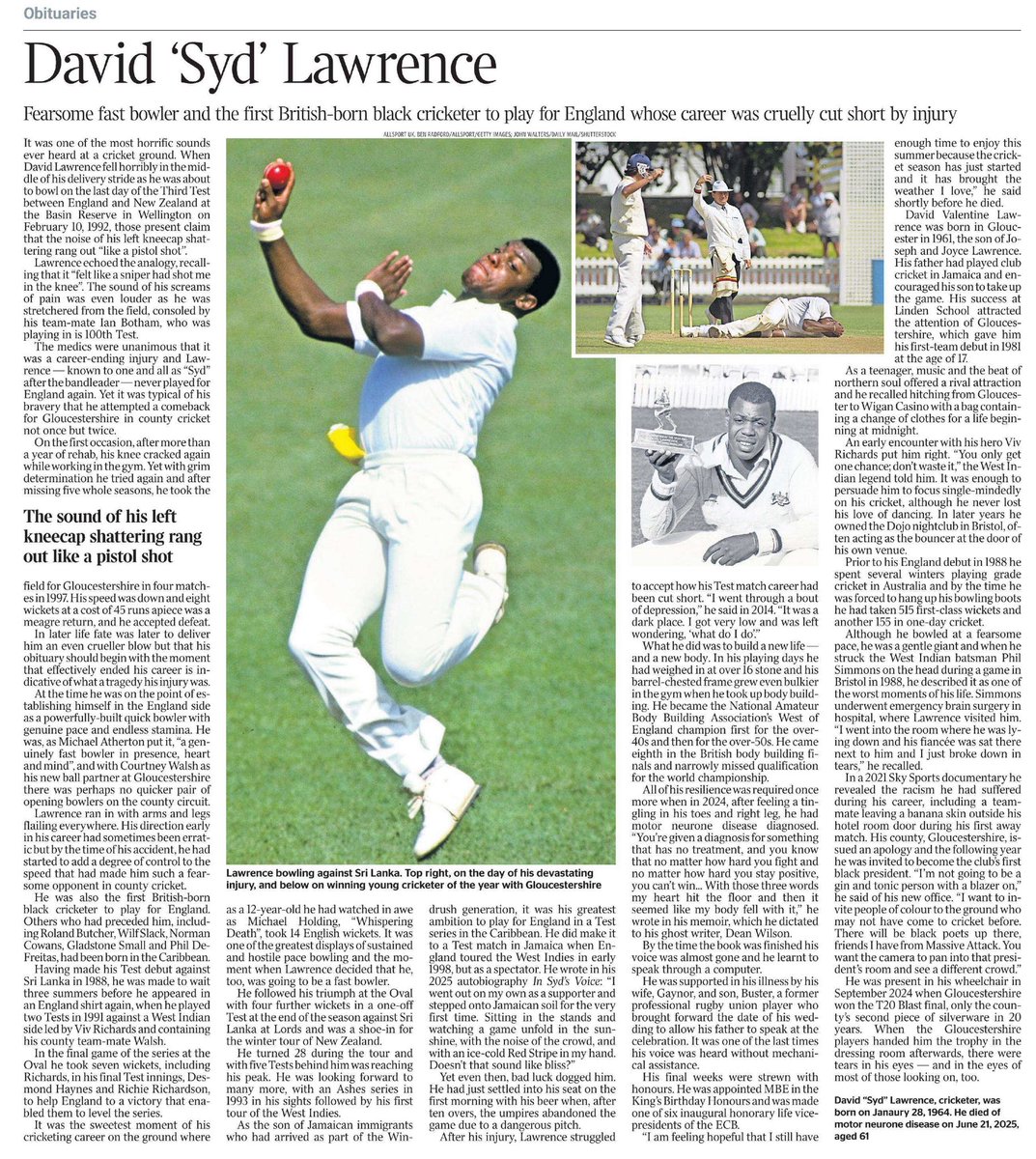 #SydLawrence Obituary in <a href="/thetimes/">The Times and The Sunday Times</a> today
<a href="/jackrussellart/">Jack Russell MBE</a> <a href="/AnnieChave/">Annie Chave</a> <a href="/Gloscricket/">Gloucestershire Cricket</a> <a href="/englandcricket/">England Cricket</a> <a href="/huwzat/">Huw Turbervill</a>