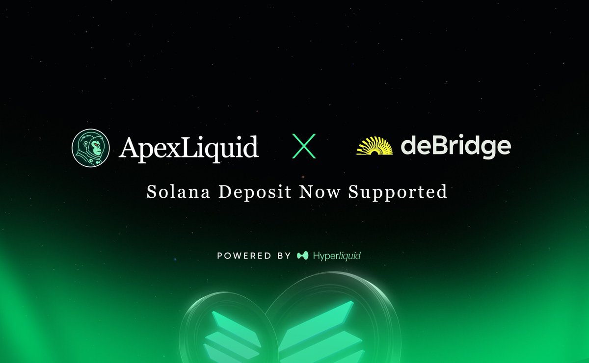 Apexliquid_bot's tweet image. Huge update! 🦍

ApexLiquid bot has integrated @debridge  — now you can deposit $SOL, and we’ll automatically bridge it for you.

No extra steps. Just fast, smooth, and seamless deposits.

Try it now and make your first trade easier than ever.
