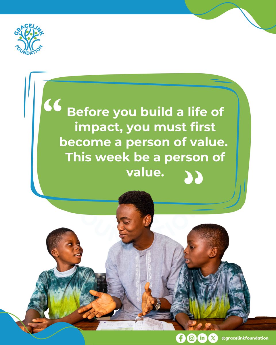 Gracelink Foundation (@gracelinkf) on Twitter photo Before you dream of changing the world, ask yourself, am I becoming someone worth listening to?
This week, focus less on doing big things & more on being a person of value. Character, kindness, & consistency matter.
Leave a like if you agree.
#ngoforwomenandchildren Before you dream of changing the world, ask yourself, am I becoming someone worth listening to?
This week, focus less on doing big things & more on being a person of value. Character, kindness, & consistency matter.
Leave a like if you agree.
#ngoforwomenandchildren