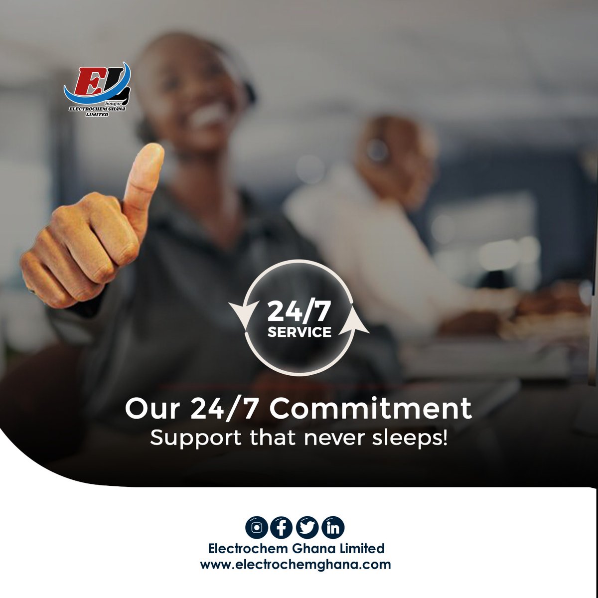 Electrochem_gh's tweet photo. From the moment you connect—phone, email, WhatsApp or our web portal—our team never clocks out.  24/7 “Support That Never Sleeps” means real, measurable value for you, anytime, anywhere.
#ElectrochemGhana #247Support #CustomerFirst https://t.co/3lECBkJXXH