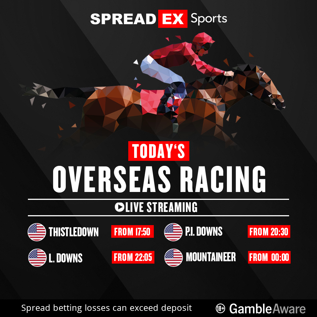 We've got an action-packed evening of US and overseas Horse racing on the way!🏇                                                        

View all our markets and livestream every meet HERE⬇️
spreadex.com/todaysracing