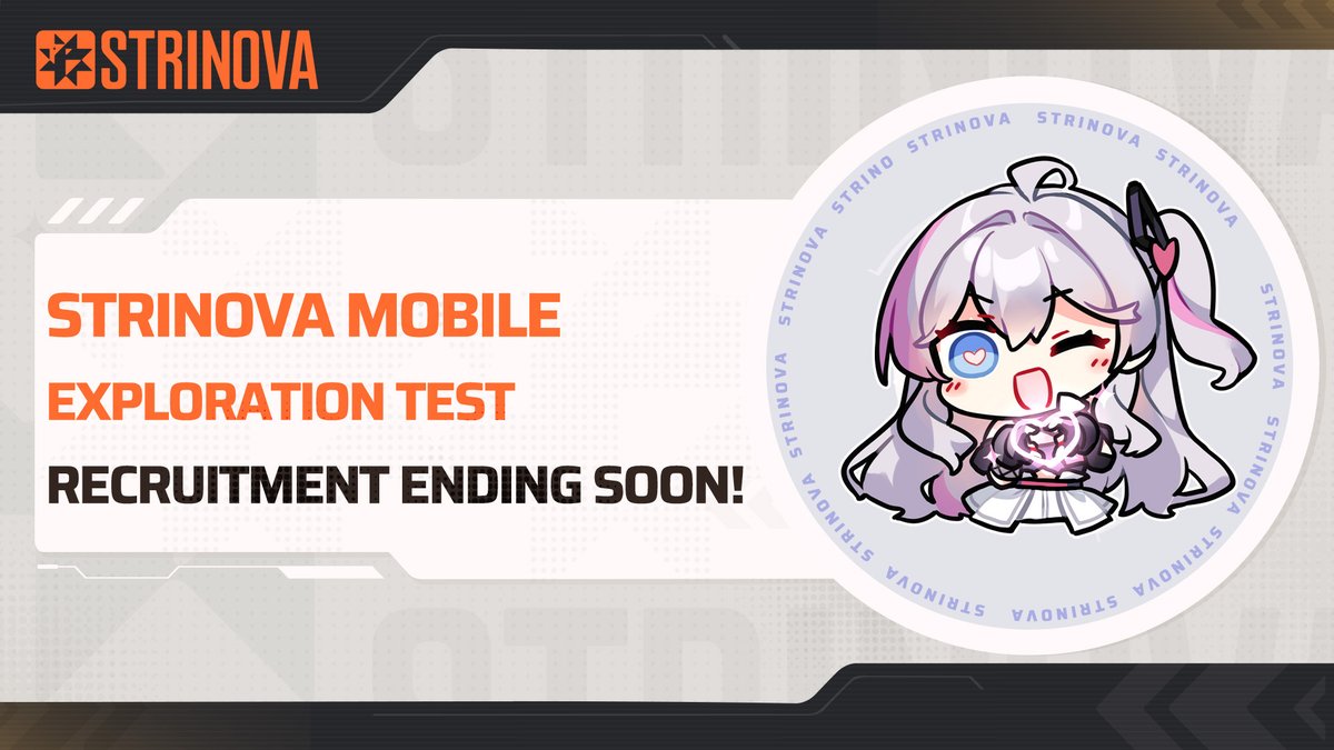 StrinovaMobile's tweet photo. Strinova Mobile 📱 - Exploration Test Recruitment is Ending Soon!

· Sign-up deadline: June 24th 23:59 (UTC+8)
· Recruitment form link: https://t.co/G3WPfZN9gC

Please make sure to sign up before the deadline. Sign up sooner for the best chance to be selected!

#StrinovaMobile #Strinova