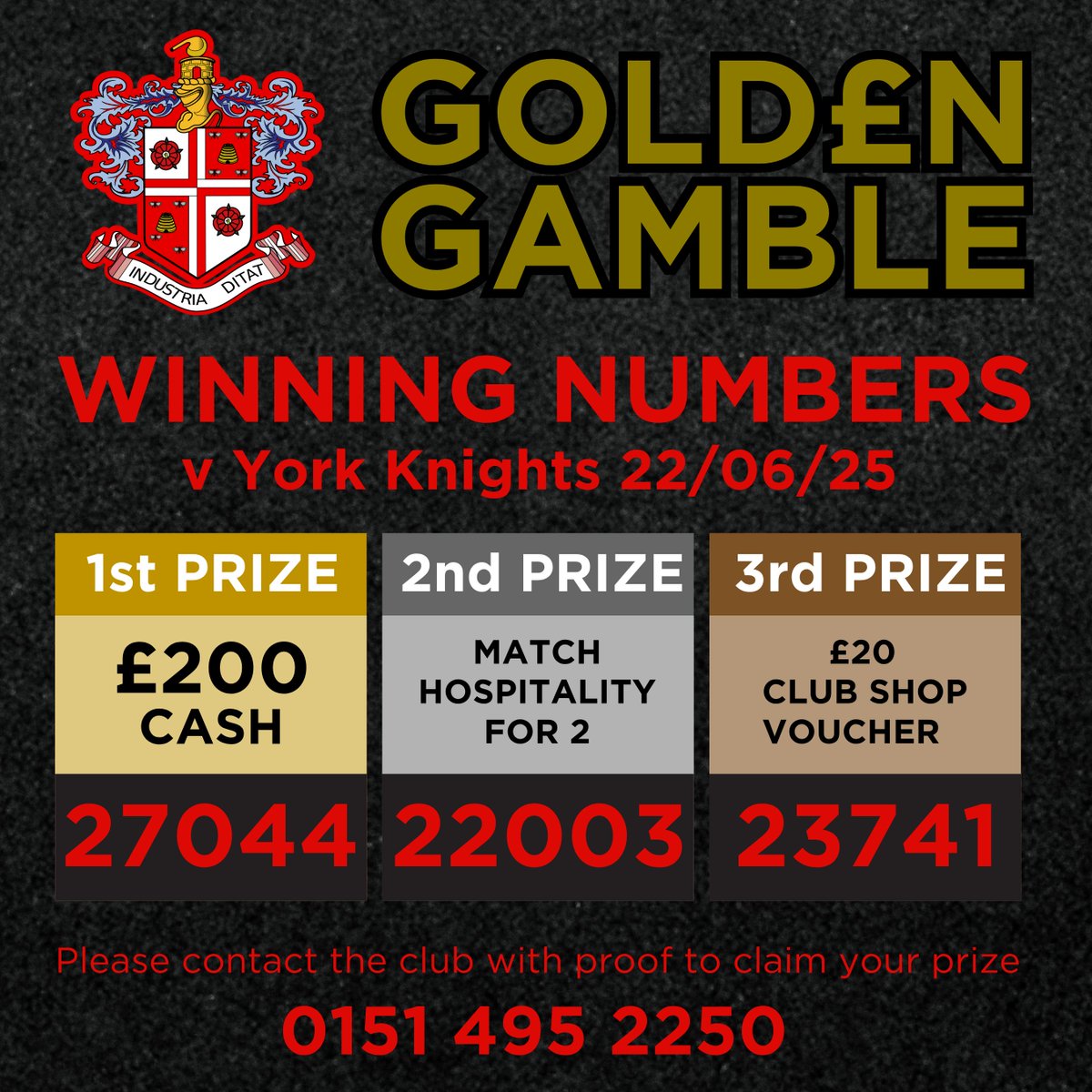 Yesterday’s Golden Gamble numbers 🌟⬇️

If you're a lucky winner this week, please contact the club to claim your prize!

#VikingsForevermore