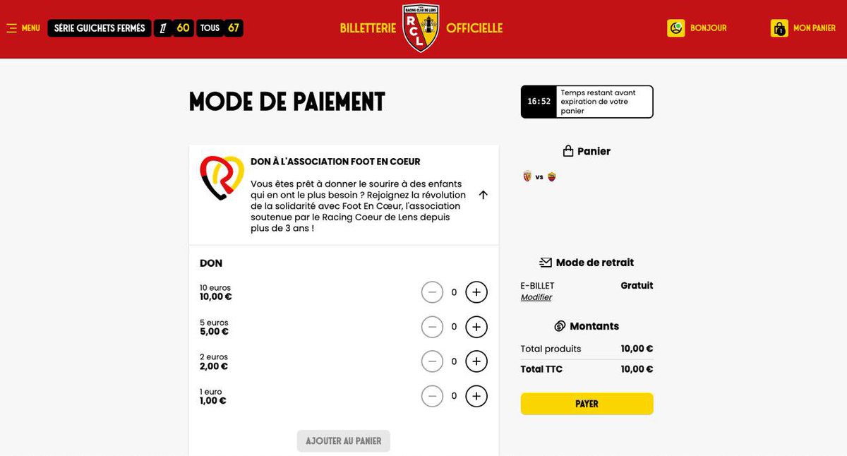 Le <a href="/RCLens/">Racing Club de Lens</a> ouvre sa billetterie pour les matchs amicaux !
C’est l’occasion de découvrir la nouvelle fonctionnalité de dons aux associations proposée par le club qui met en avant <a href="/FootEnCoeur/">Association Foot En Coeur</a> ❤️💛
Merci au club et à la fondation #RacingCoeurDeLens pour la confiance accordée!