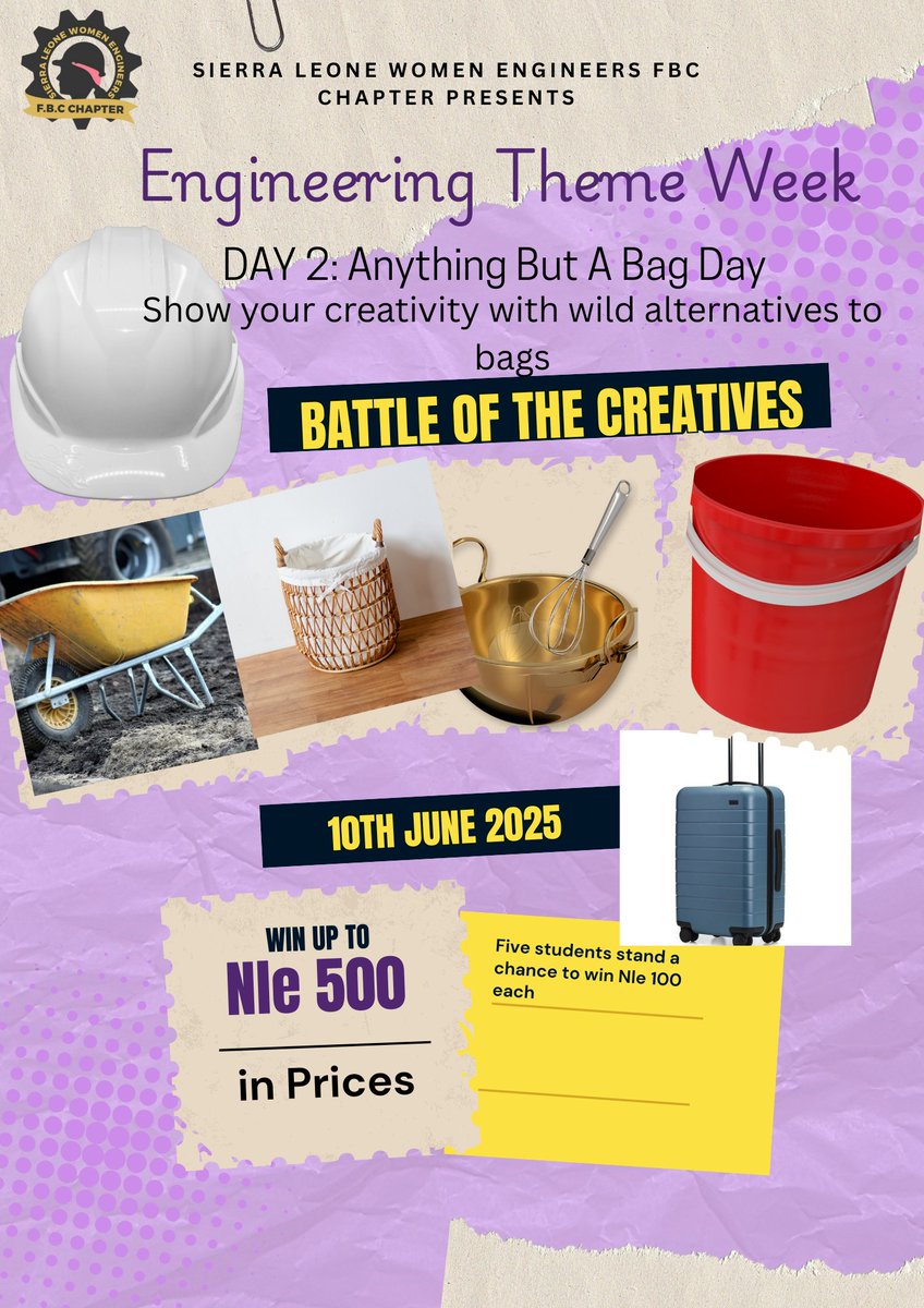 tonyavui's tweet photo. Day 2 of the Engineering Theme Week was Anything but a bag day.
From talking drums to hard hats, engineering students showed up and showed off. I pulled up with a Birkin🤭, everyone else saw an head pan.
It's all about perspective.
#SLWEFBC #SaloneX #SierraLeone https://t.co/FTwldJesFz