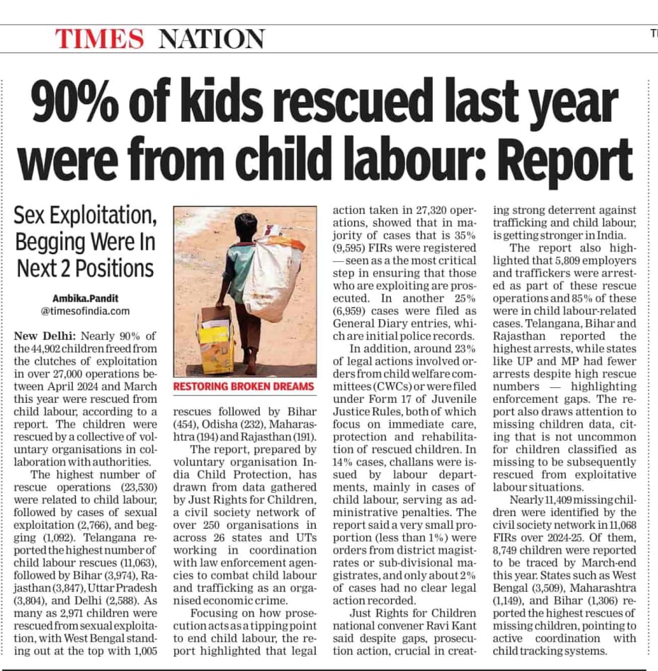 Bhuwan Ribhu (@bhuwan_ribhu) on Twitter photo Thank you <a href="/AmbikaPanditTOI/">Ambika Pandit</a> for spotlighting this crucial data from the <a href="/IndiaCPOrg/">India Child Protection</a> report, which confirms that India is at the forefront of the global fight against child trafficking.
In 2024-25, @JRCIndia 250+ NGO partners across 24 states and Union territories assisted law Thank you <a href="/AmbikaPanditTOI/">Ambika Pandit</a> for spotlighting this crucial data from the <a href="/IndiaCPOrg/">India Child Protection</a> report, which confirms that India is at the forefront of the global fight against child trafficking.
In 2024-25, @JRCIndia 250+ NGO partners across 24 states and Union territories assisted law