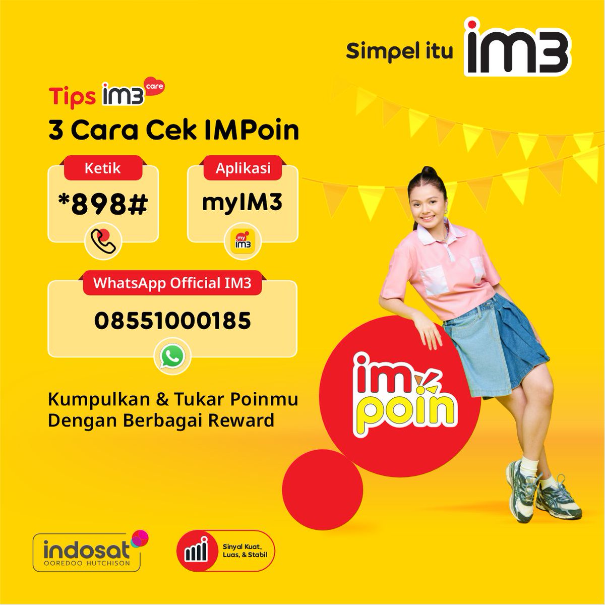 CareIM3's tweet photo. Poin yang bikin kamu untung?
IMPoin jawabannya 💛 

Hanya dengan isi pulsa dan beli paket, poin kamu bakal terus bertambah.

Yuk #SahabatBaikku, cek IMPoin-mu sekarang dan tukarkan dengan reward menarik 🎁✨ https://t.co/UWzb6cx8EV