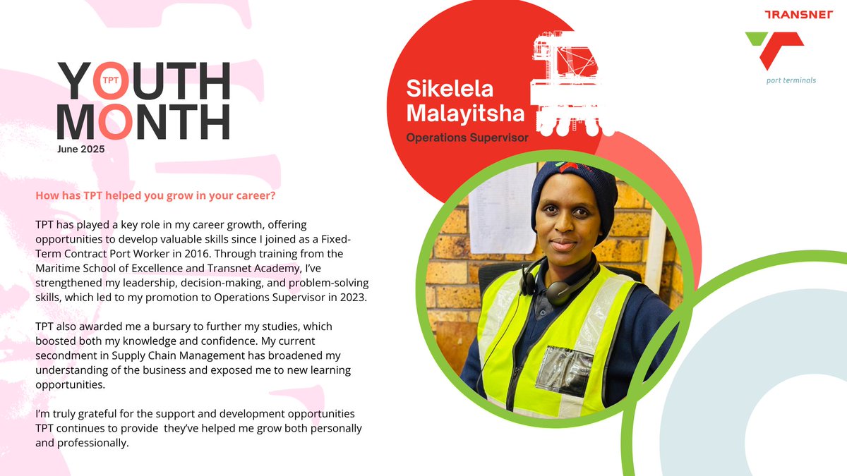 From leading teams in operations to gaining fresh insights in supply chain, Sikelela Malayitshana is embracing growth through versatility and vision.

#TPTYouthMonth #FutureOfWork