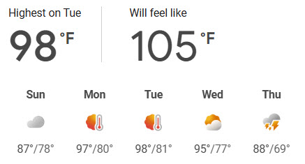 Please take note of the heat warning. Stay hydrated and PLEASE look after the elderly and the infirm. Do not leave children or pets in cars! If you know of anyone who may be struggling in the heat please check in on them. If you are still concerned with their safety, call 911.