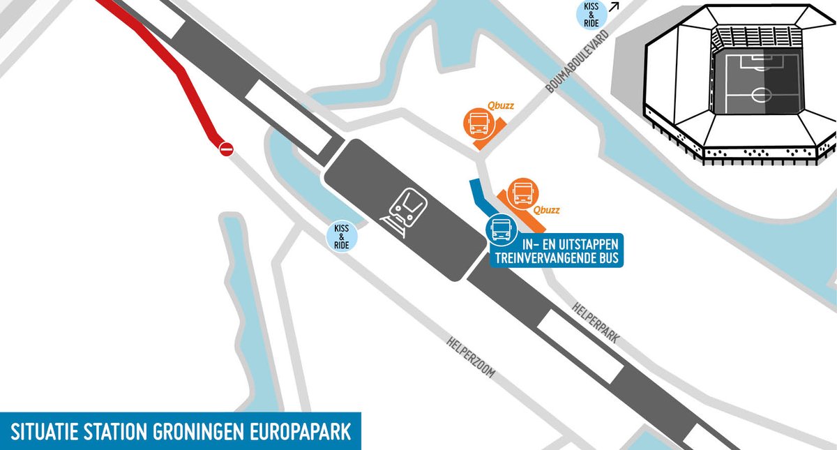 Reis je via station Groningen Europapark, let dan op! Vanaf morgen vertrekken de treinvervangende bussen niet meer vanaf de Helperzoom, maar vanaf de Helperpark. 🚏🚍

Deze wijziging geldt zolang de werkzaamheden duren, t/m zaterdag 12 juli.