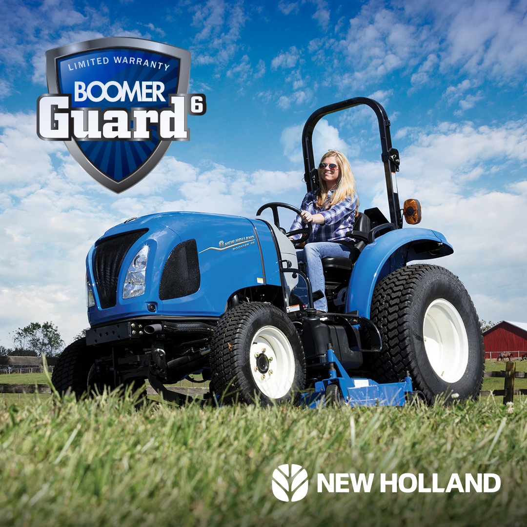 No matter which New Holland compact tractor model you choose, you’ll be backed by the free Boomer Guard(6) limited warranty – 24 months or 750 hours of full coverage and an additional 48 months (72 total) or 1500 total hours of powertrain coverage.