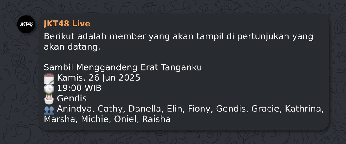Berikut adalah member yang akan tampil di pertunjukan yang akan datang.