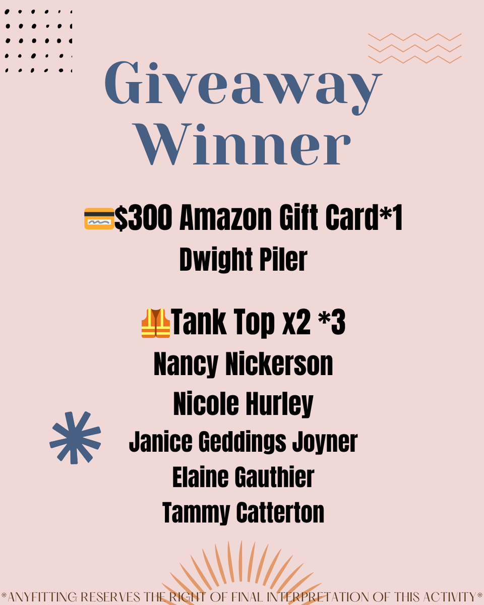 anyfittingshop's tweet image. ANYFIITING Mid-year Giveaway Closed! 🥂🥂Congratulations to our winners!  
*Winner must DM us within 48 hours or you will lose the opportunity. Thank you for your support
 #Anyfitting #Anyfittingtop #tanktops #giveaway #giveawaytime #freegift #giftcards #free #win