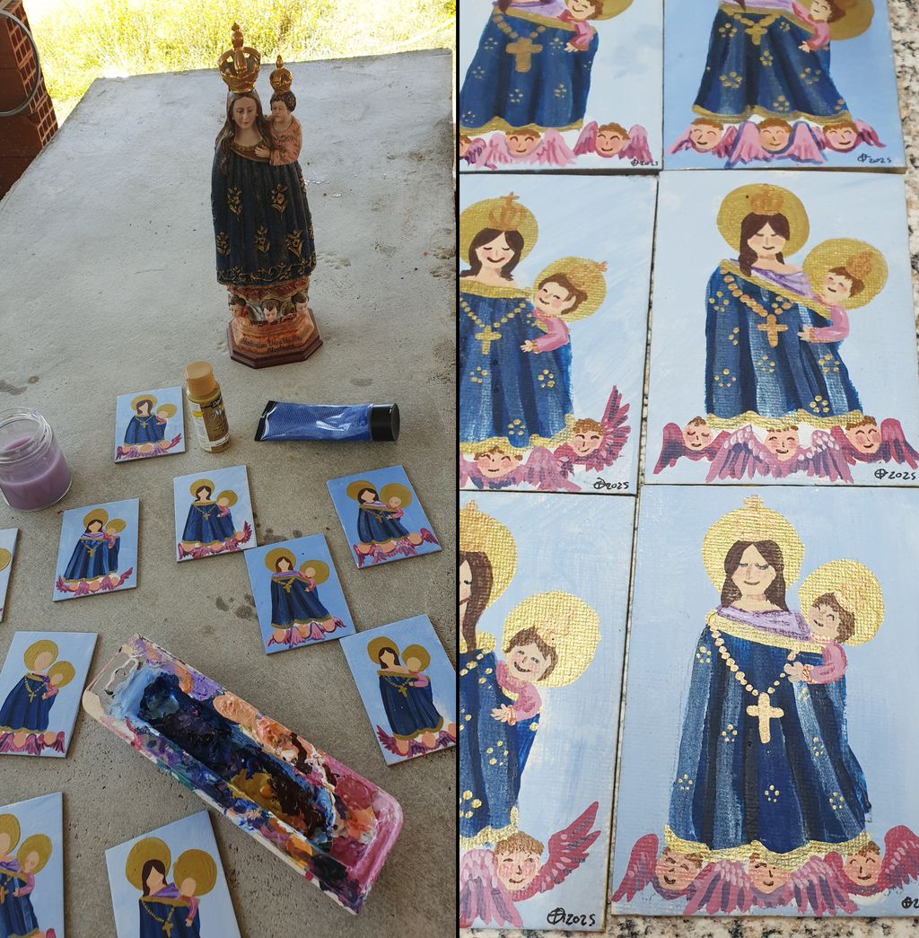 Some paintings of the  patron saint of aviation, Nosso Senhora Loreto. I made these magnets to help raise money for our village's annual festa!

#painting #icon