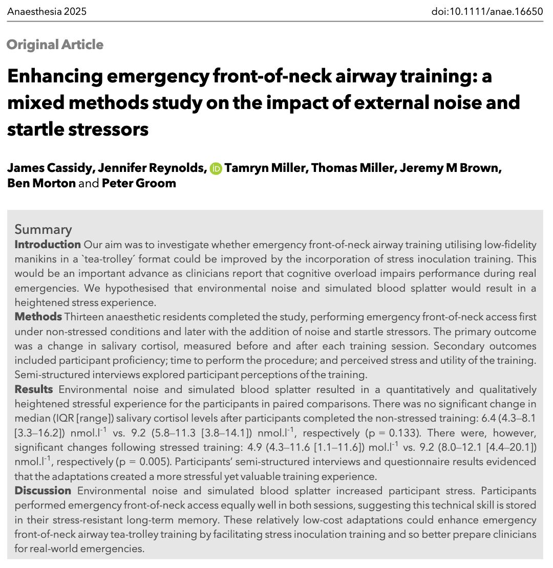 Stress inoculation training.

Does it work? Can it improve emergency front-of-neck airway skills?

#anaesthesia

doi.org/10.1111/anae.1…