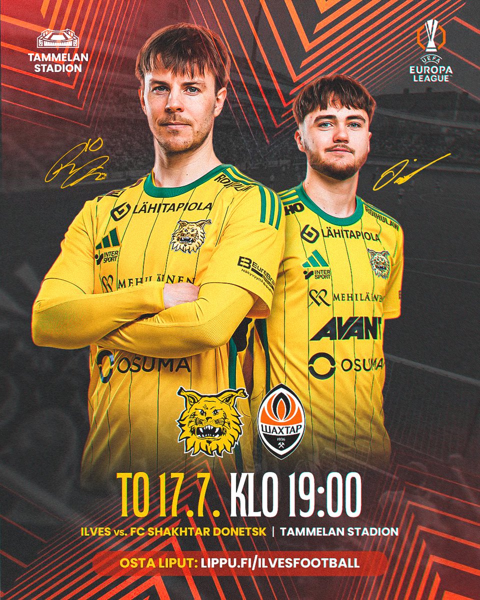 Kesän Euroillat Tammelassa — liput nyt myynnissä Ilveksen ja FC Shakhtar Donetskin väliseen toiseen osaotteluun! 🔥😍

🎟️ Osta liput: lippu.fi/ilvesfootball

#Ilves #EuropaLeague #UEL
