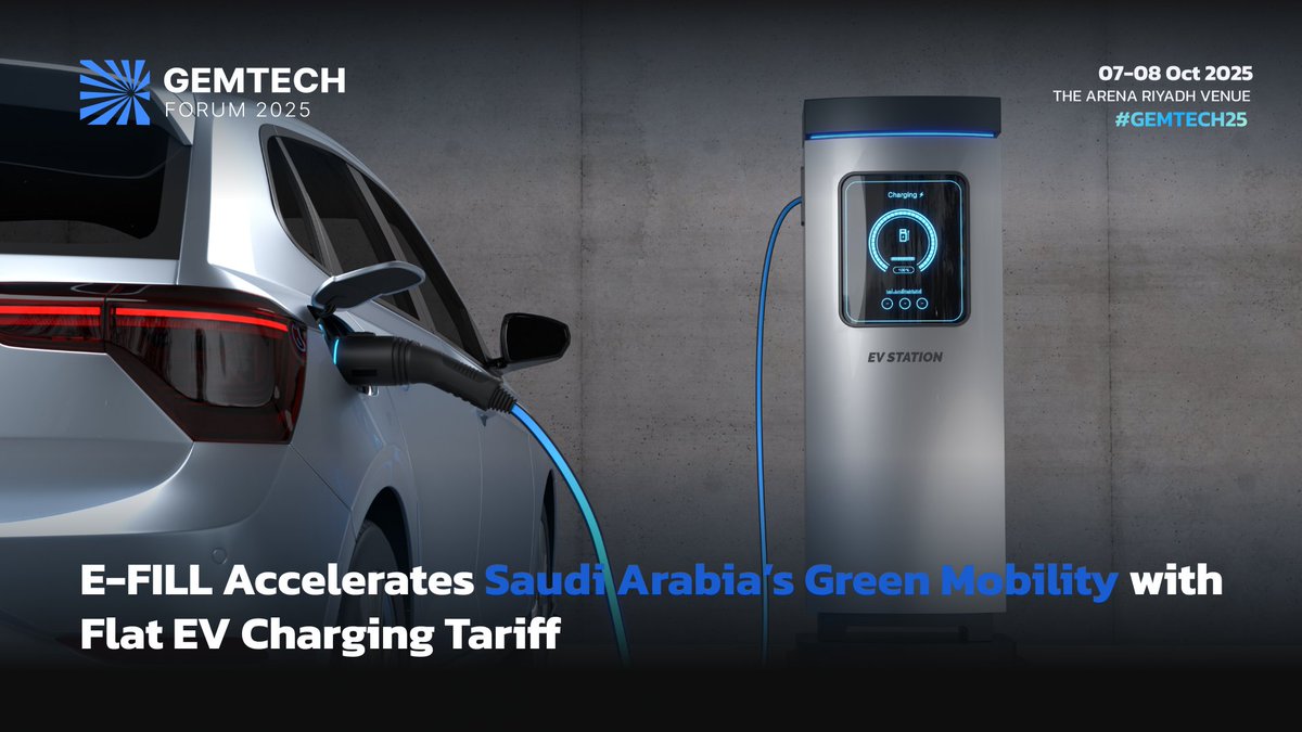 E-FILL, a key player in Saudi Arabia’s electric vehicle (EV) infrastructure landscape, has launched a unified public charging tariff of SAR 0.99 per kWh, effective immediately across all its fast-charging stations nationwide.

Read more: tinyurl.com/37nrnwv4

#GEMTECH2025 #EV