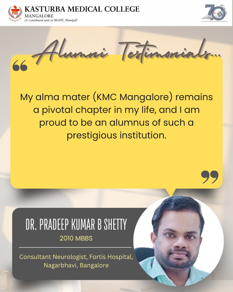 🎓 Voices of KMC Mangalore – #8

Dr. Hasmukh Jain, Dr. Erel Diaz &amp; Dr. Pradeep Shetty reflect on how KMC Mangalore shaped their journey — from bedside teaching to global excellence.

A legacy that lives on.

#VoicesOfKMC #KMCMangalore #MedicalExcellence #PlatinumJubilee