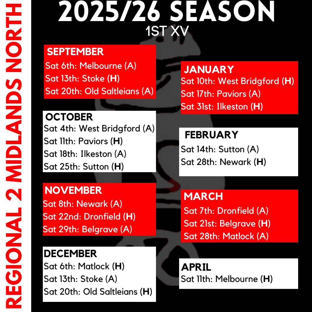 Here are our 1st XV fixtures for the 2025/26 season!
It will be another competitive season with old and new faces returning to the Regional 2 Midlands North league.
Pre-season starts in 2 weeks and we look forward to welcoming new and old players to Walsall RFC!