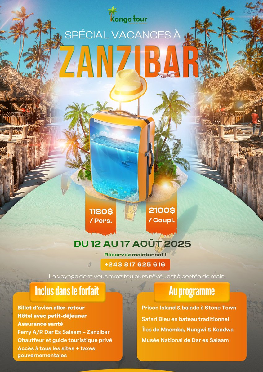 Kongo Tour s’ouvre au monde ! 🌍✈️

Né de l’amour du Congo et du rêve de faire rayonner ses merveilles, Kongo Tour a permis à plus de 1 000 Congolais et touristes de découvrir les trésors de notre pays.

Aujourd’hui, nous franchissons une étape historique : notre toute première