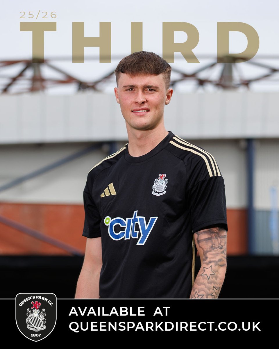 QPdirect's tweet image. Introducing the 25/26 Third Kit.

Queen’s Park go all black for the 2025/26 third kit, featuring a sleek new look with sand gold trim and a return to the club’s heraldic badge.

Available exclusively online.

🛒 Shop now: queensparkdirect.co.uk/shop/category/…

#QPFC #MonTheSpiders #ThirdKit