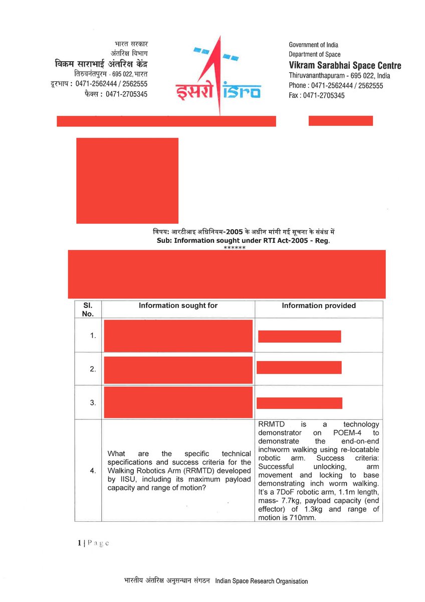 SolidBoosters's tweet image. POEM-4 Mission Update: RTI response reveals some interesting outcomes from the payloads on the POEM-4. Currently, I&apos;m preoccupied with professional commitments, so I won&apos;t be able to write a detailed thread. I have attached the entire PDF for now. #ISRO #POEM4 #PSLVC60  #RTI