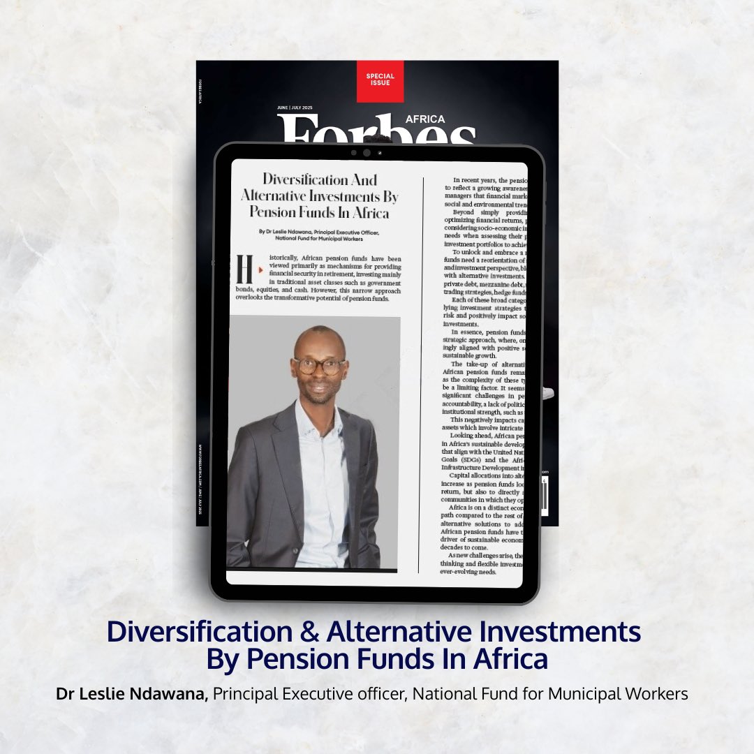 We are pleased to share an insightful article by Dr. Leslie Ndawana, Principal Executive Officer at the National Fund for Municipal Workers, recently featured on Forbes Africa. 

Dr. Ndawana explores diversification and innovative investment strategies for sustainable growth,