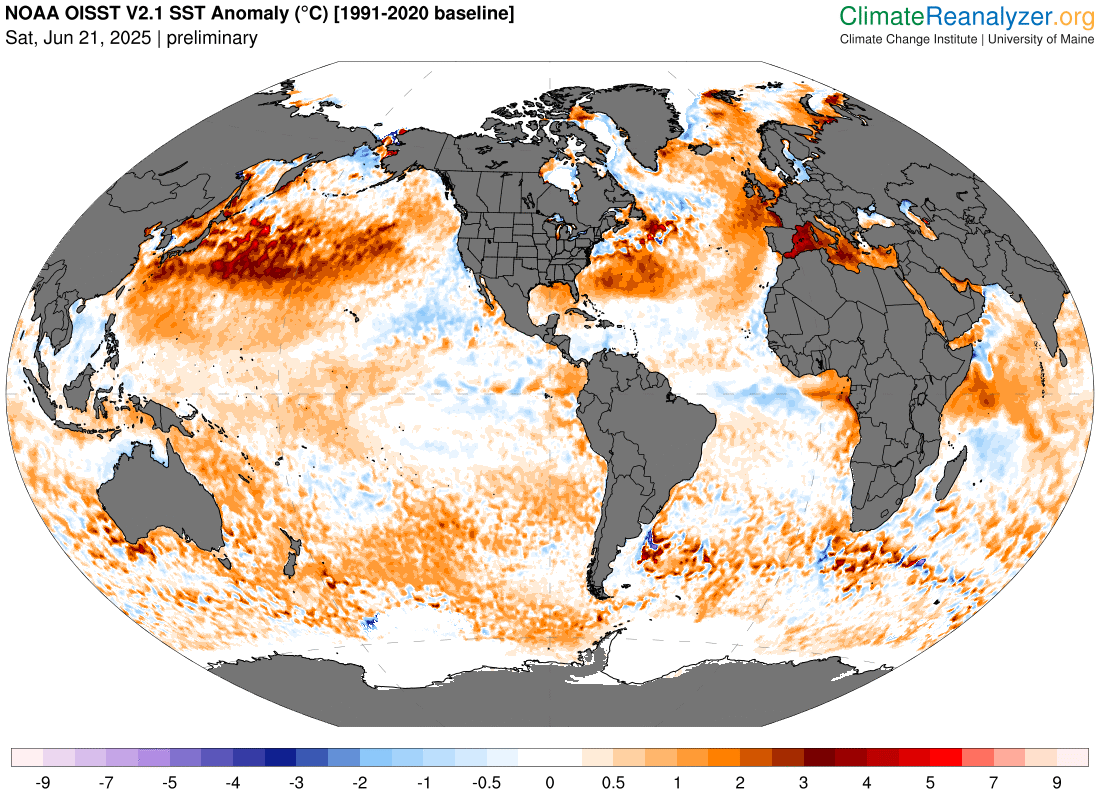 SergeZaka's tweet photo. Alors même que la communauté scientifique s’effraie des records des deux dernières années, la température de surface de la mer Méditerranée atteint des niveaux exceptionnellement élevés, jamais observés à une fin juin.
En perdant son rôle de régulateur thermique, la mer ne parvient plus à tempérer les températures, promettant un été – et surtout des nuits – particulièrement éprouvants en Méditerranée, avec en toile de fond des impacts écologiques silencieux mais dévastateurs.
[1/2]