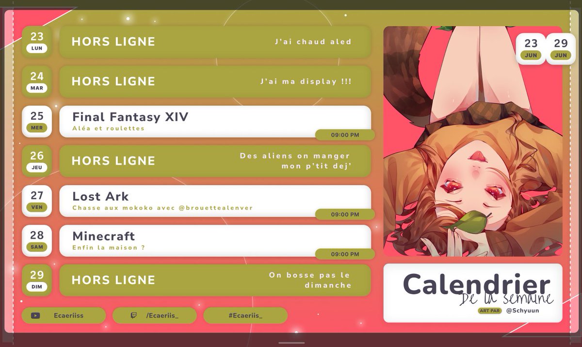 Planning de la semaine !