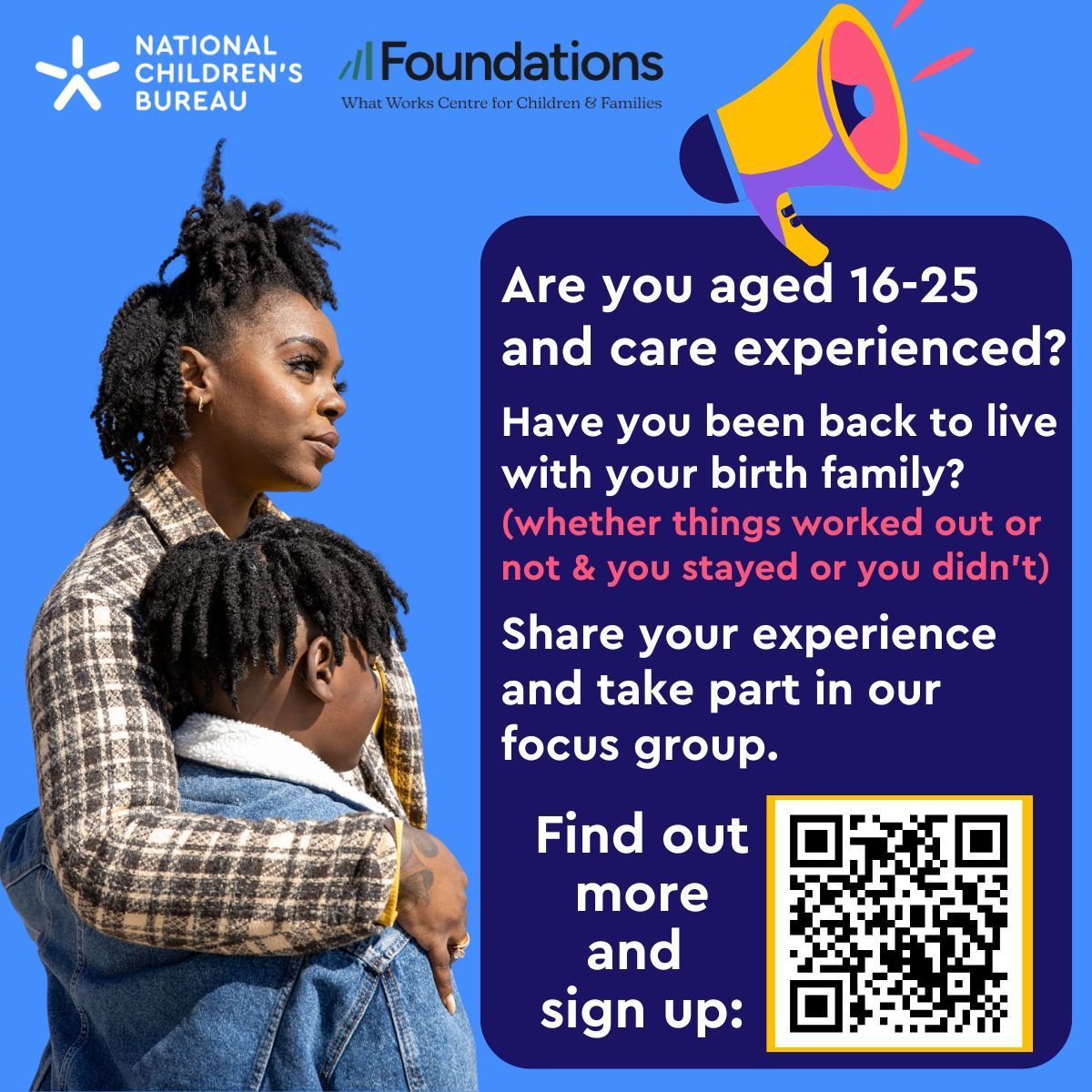 Are you aged 16-25 with experience of the care system? Have you been reunited with your birth family at any point? If so, we would love to hear from you as part of a focus group discussing experiences of reunification. Find out more at buff.ly/1yc0L2G