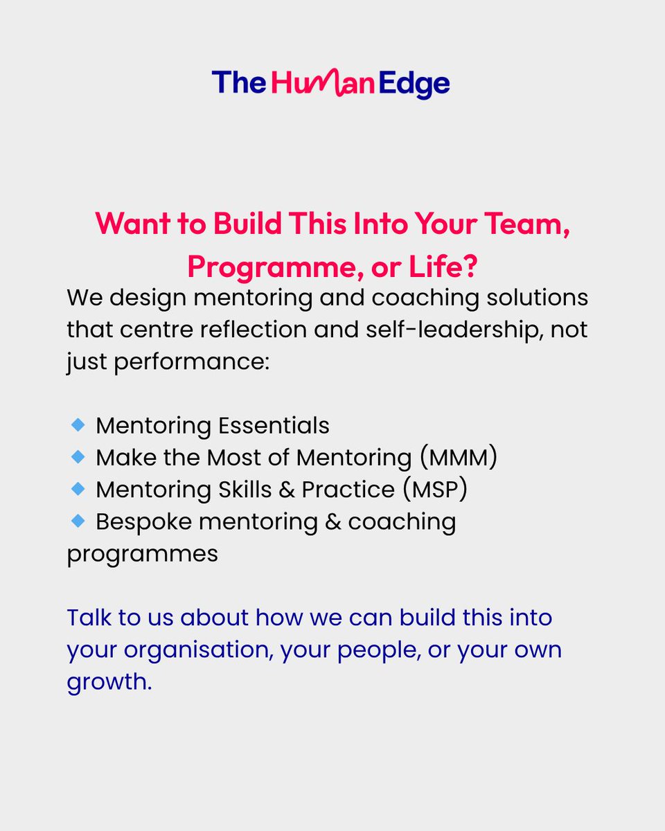 We’ve seen it: the most powerful growth happens when people stop doing — and start seeing.
Mentoring that builds self-awareness changes everything. 

🔗 Talk to us: buff.ly/f5RGrhB 
#Mentoring #SelfAwareness #TheHumanEdge