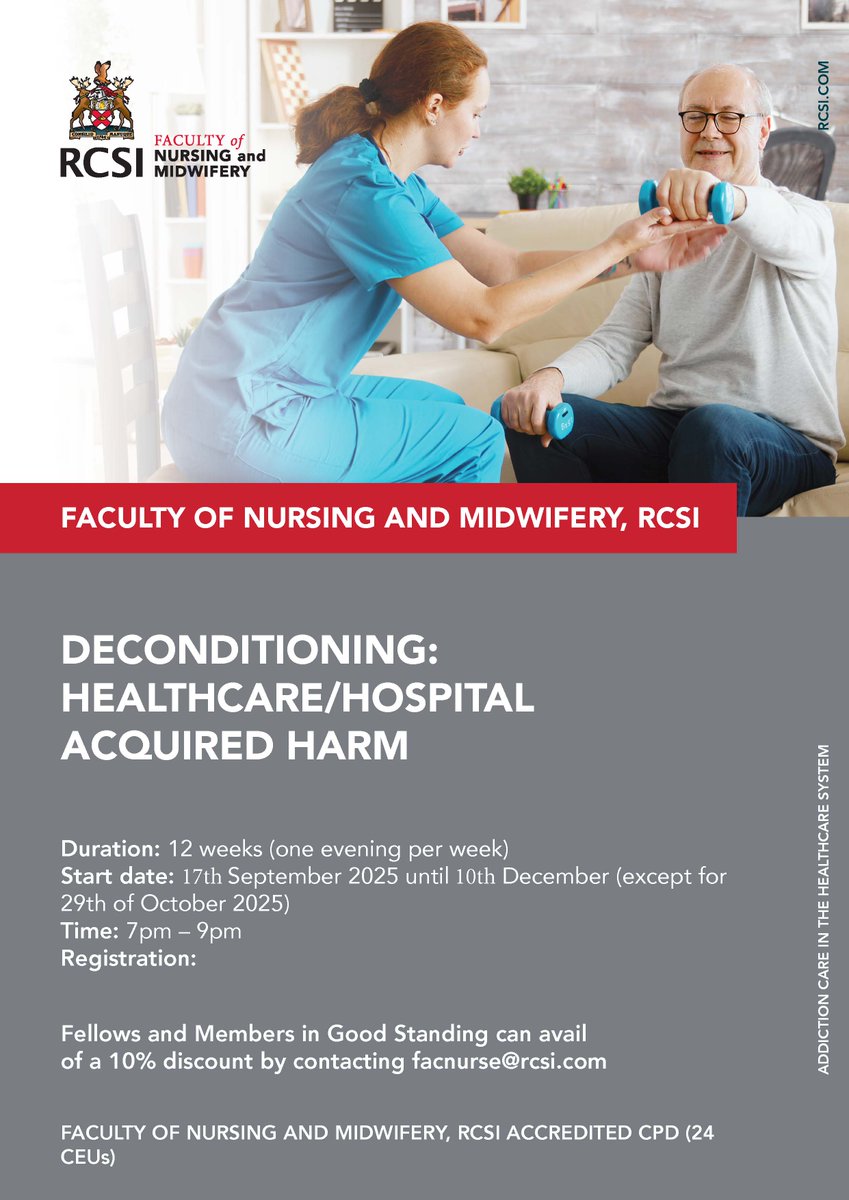 📢CPD: Deconditioning – Healthcare/Hospital Acquired Harm

Learn to recognise, prevent &amp; treat hospital-acquired deconditioning with expert-led sessions &amp; resources.
📅 Starts 17 Sept | 💻 Online | ⏳ 12 weeks

🔗: tinyurl.com/2csefvp6

#CPD #Healthcare #Nursing #Midwifery