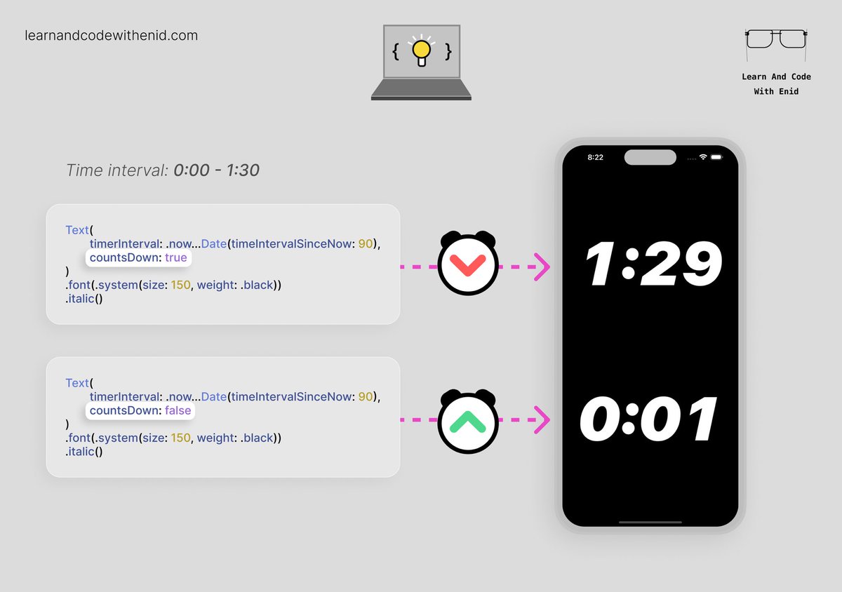 ios_dev_alb's tweet image. SwiftUI Tip 💡

You can easily create a timer that counts up or down using a Text view.
