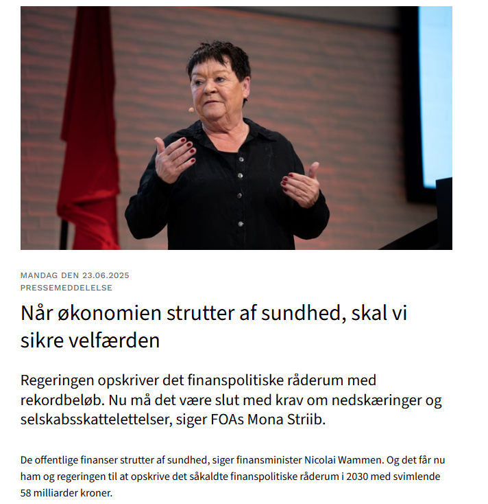 - Det må være slut med flere forslag om ulighedsskabende selskabsskattelettelser og ideer om at udhule dagpengene. Det er den forkerte vej at gå. 
Når økonomien strutter af sundhed, så skal vi sikre velfærden og foretage investeringer i fremtiden – der skaber gode uddannelser og