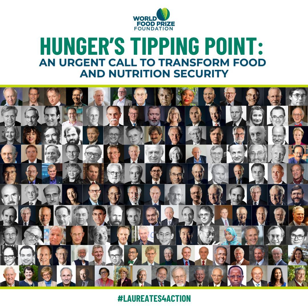 We have joined 153 Nobel and World Food Prize Laureates advocating for bold ag research to combat hunger and the climate crisis. With 700M hungry today, we need moonshot innovations to feed 1.5 billion more by 2050. It's time for action 🌱 

#EndHunger #WFPLaureates4Action