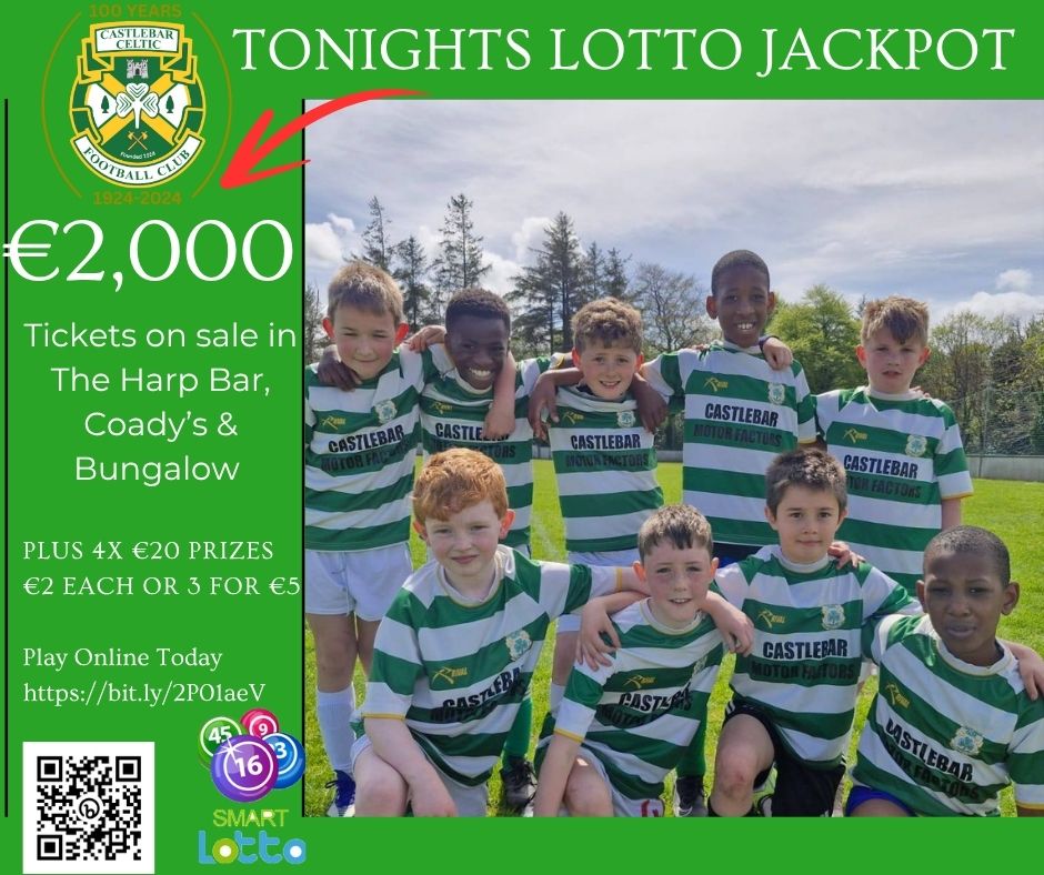 DRAW TONIGHT!!
🎉 Big Lotto Jackpot – €2,000 up for grabs!
💶 Plus 4 bonus prizes of €20 each!
📲 Scan the QR code or click on bit.ly/2P01aeV to play 
      Don’t miss your shot at €2,000 😏