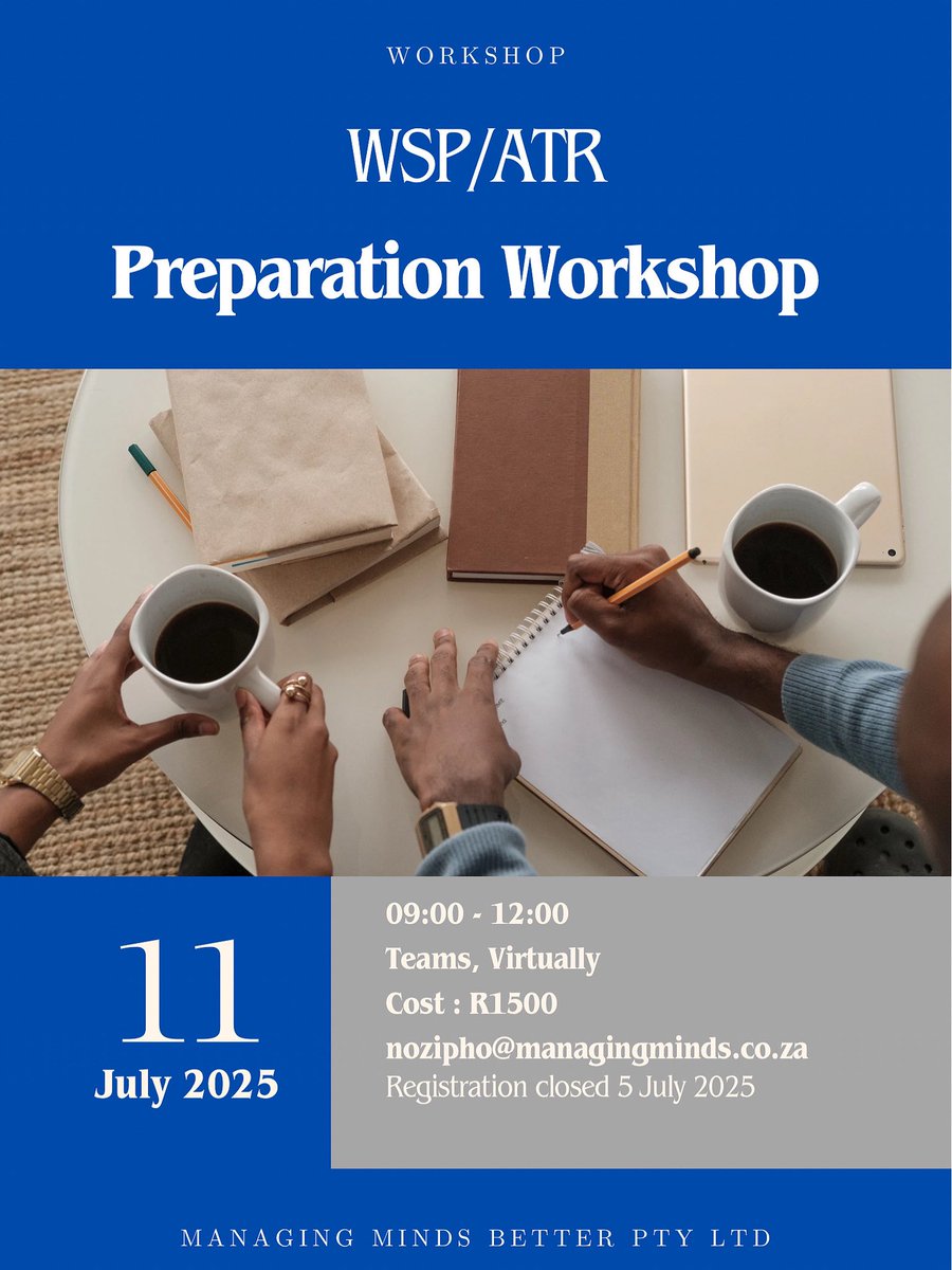 managing_mindSA's tweet image. Why Attend the Mandatory Grant Preparation Workshop?

Here are the benefits and reasons to attend:

1. Ensure Compliance: Stay compliant with WSP/ATR submissions and avoid penalties.
2. Maximize Grant Potential: Increase your chances of securing grants and funding.