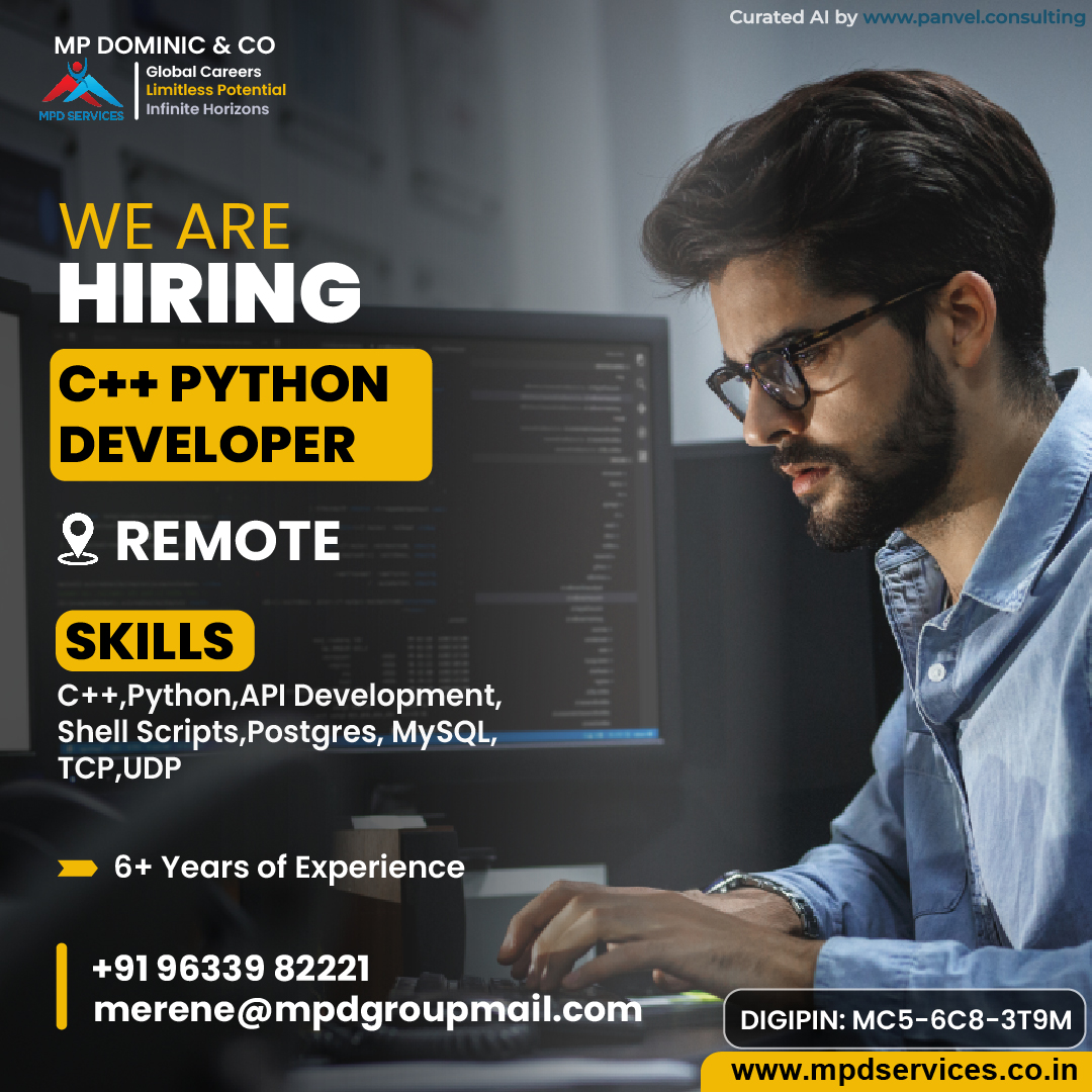 MPDSERVICES's tweet image. Hiring Now:  C++ Python Developer!
We’re hiring experienced C++ Python Developers !
Apply now and take your tech career to new heights.
Apply Now:
mpdservices.co.in
#RemoteDeveloper #PythonJobs #CPlusPlusJobs #WorkFromAnywhere #TechJobsIndia #HiringNow