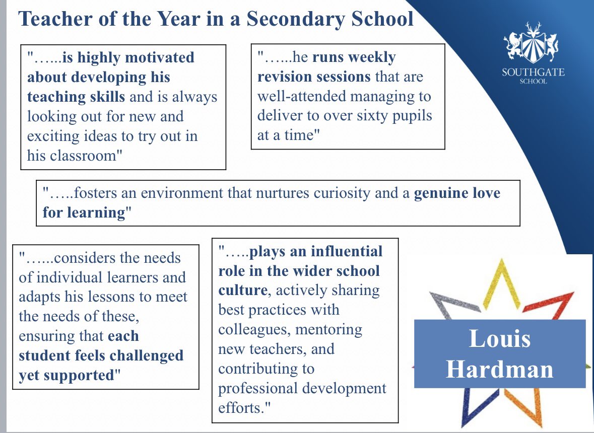 To recognise National Thank a Teacher Day, it was an honour to send nominations to the National Teaching Awards. 

Outstanding New Teacher (Ms Shrimpton-Pheonix), Teacher of the Year (Mr Hardman, Ms McIntrye, Ms Beedar and Ms Shippham) &amp; TA of the Year (Ms Rodak) &amp; Mrs Frost